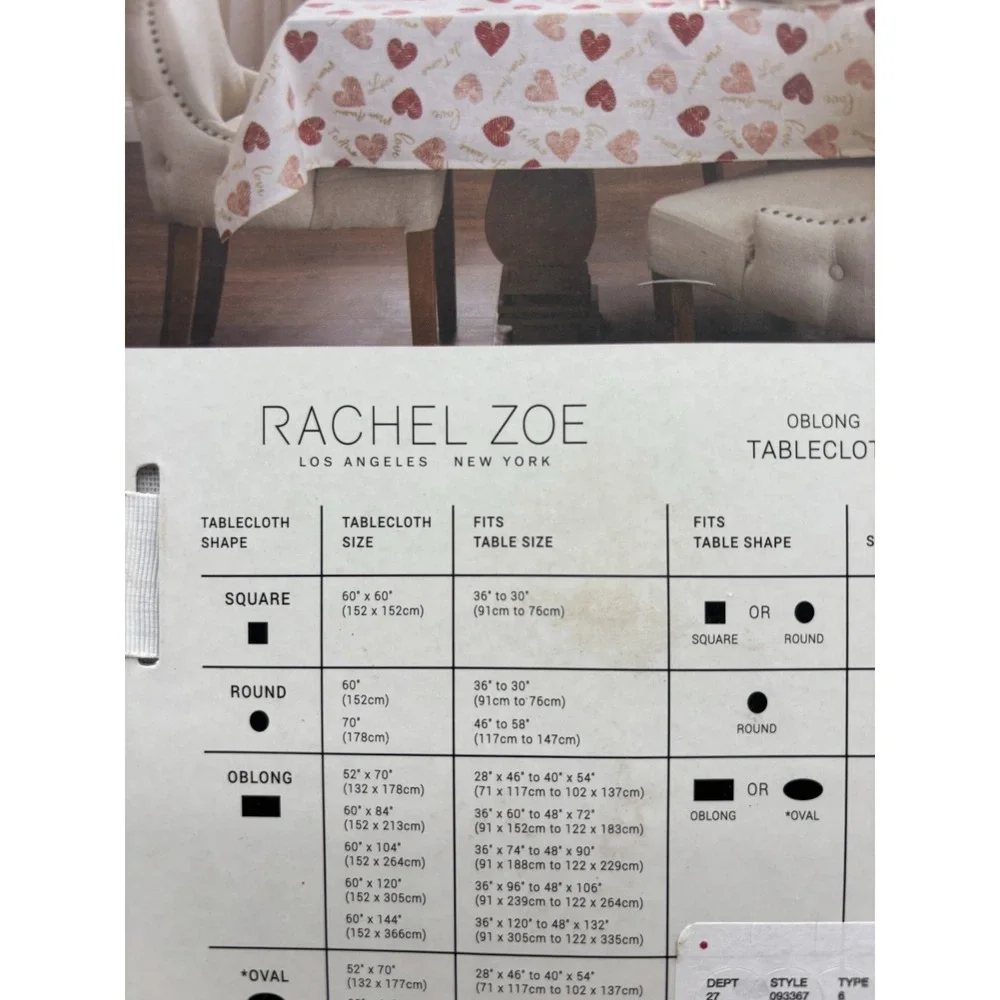 Valentines Day Rachel‎ Zoe Tablecloth Hearts Je Taime Oblong 60